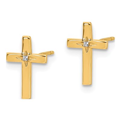 14K Yellow Gold Cross Stud Earrings – view 2