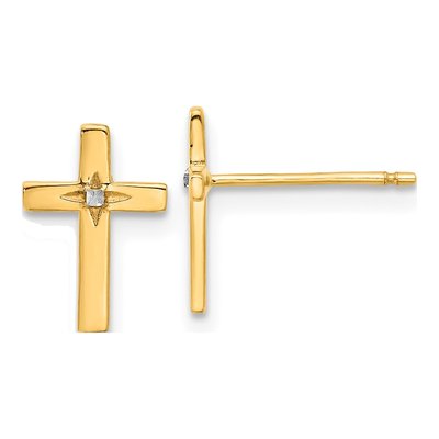 14K Yellow Gold Cross Stud Earrings