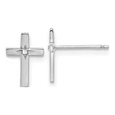 14K White Gold Cross Stud Earrings
