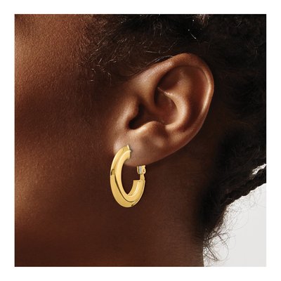 14K Yellow Gold Knife-Edge Oval Hoop Earrings – view 3