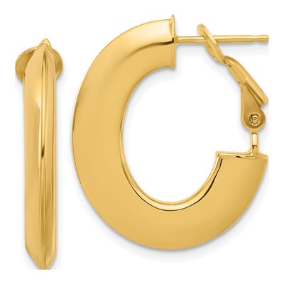 14K Yellow Gold Knife-Edge Oval Hoop Earrings