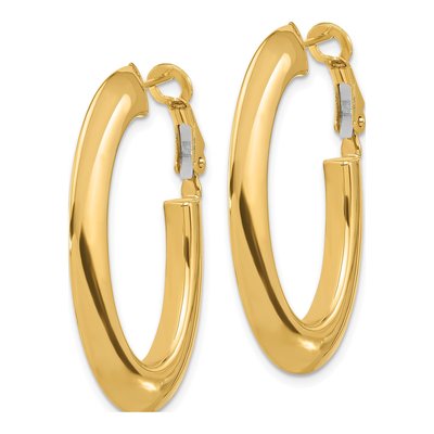 14K Yellow Gold Knife Edge Oval Omega Back Hoop Earrings – view 2