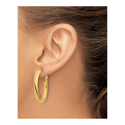 14K Yellow Gold Knife Edge Oval Omega Back Hoop Earrings – view 3