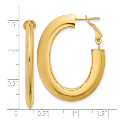 14K Yellow Gold Knife Edge Oval Omega Back Hoop Earrings – view 4