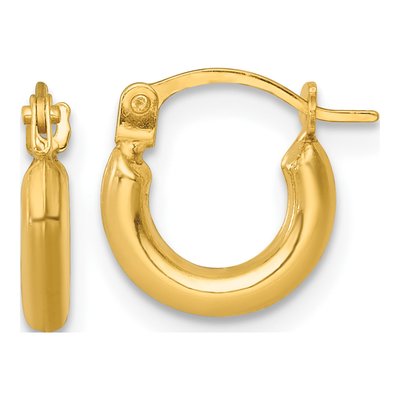 14K Yellow Gold 11mm Round Tube Hoop Earrings
