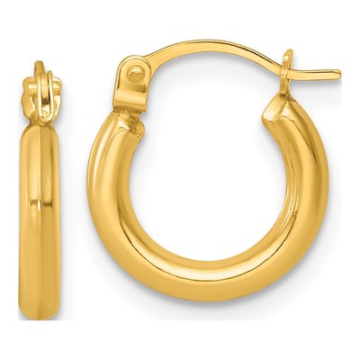 14K Yellow Gold 13mm Round Tube Hoop Earrings