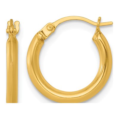 14K Yellow Gold 15mm Round Tube Hoop Earrings