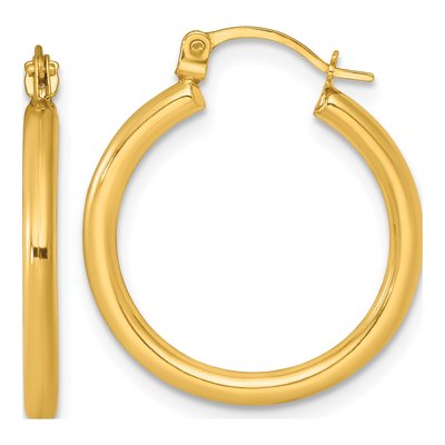 14K Yellow Gold 22mm Round Tube Hoop Earrings