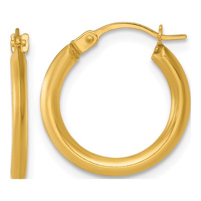 14K Yellow Gold 16mm Round Tube Hoop Earrings