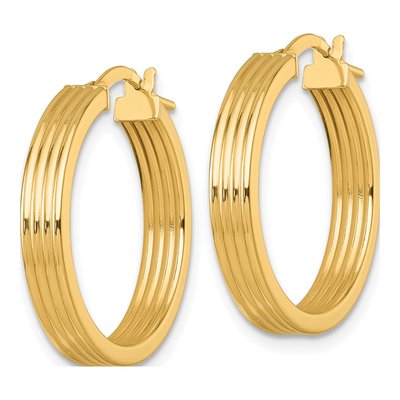 14K Yellow Gold 24mm Grooved Tube Hoop Earrings – view 3