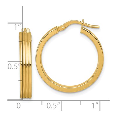 14K Yellow Gold 24mm Grooved Tube Hoop Earrings – view 4