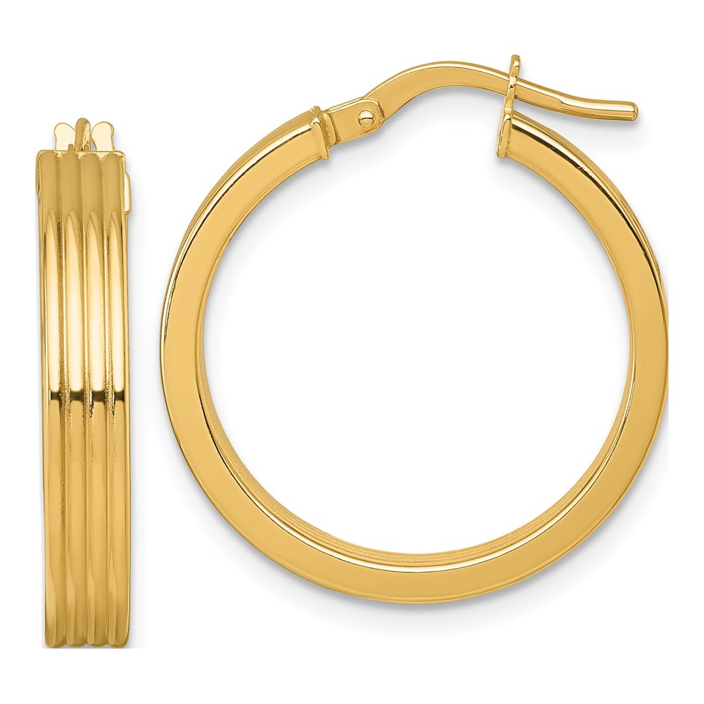 14K Polished And Grooved 4.00 X 24mm Tube Hoop Earrings