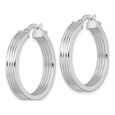 14K White Gold 24mm Grooved Tube Hoop Earrings – view 3