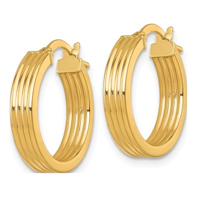 14K Yellow Gold 19mm Grooved Tube Hoop Earrings – view 3