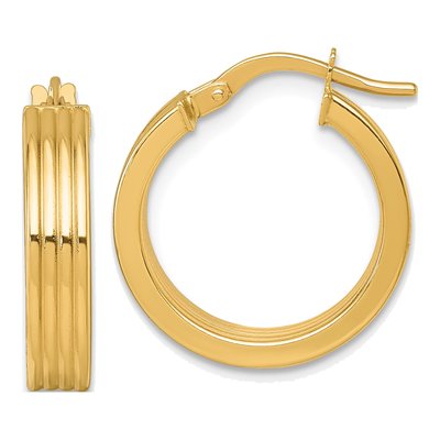 14K Yellow Gold 19mm Grooved Tube Hoop Earrings