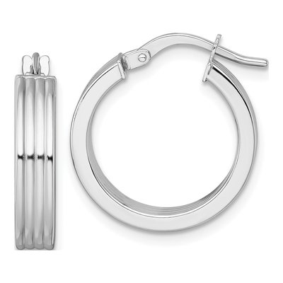 14K White Gold 20mm Grooved Tube Hoop Earrings