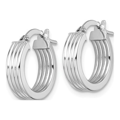 14K White Gold 16mm Grooved Tube Hoop Earrings – view 3