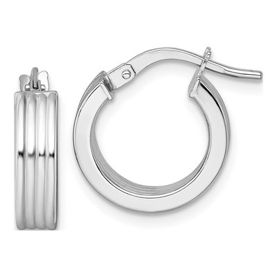 14K White Gold 16mm Grooved Tube Hoop Earrings