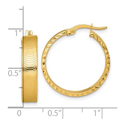 14K Yellow Gold Diamond-Cut Textured Hoop Earrings – view 4