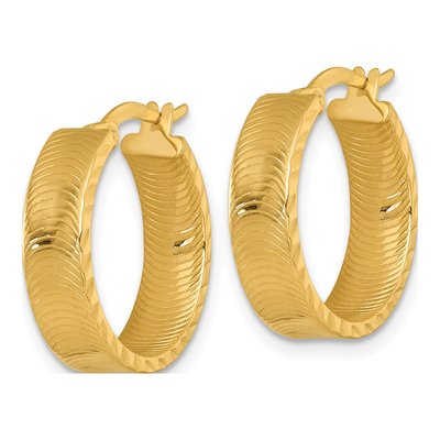14K Yellow Gold Diamond-Cut Textured Tube Hoop Earrings – view 3
