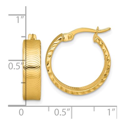 14K Yellow Gold Diamond-Cut Textured Tube Hoop Earrings – view 4