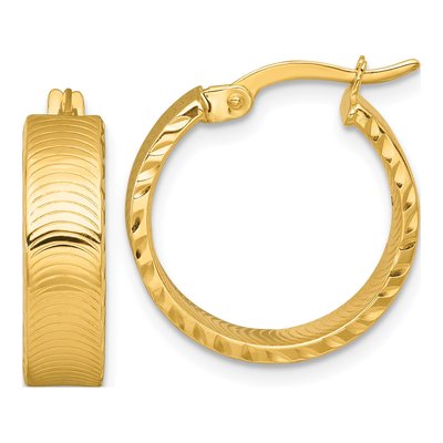 14K Yellow Gold Diamond-Cut Textured Tube Hoop Earrings