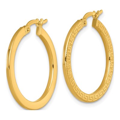 14K Yellow Gold 24mm Greek Key Hoop Earrings – view 3