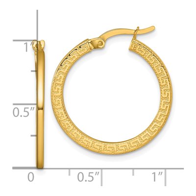 14K Yellow Gold 24mm Greek Key Hoop Earrings – view 4