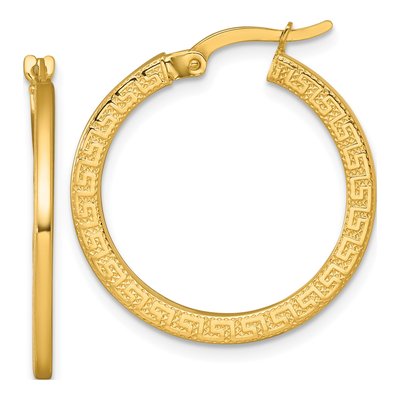 14K Yellow Gold 24mm Greek Key Hoop Earrings