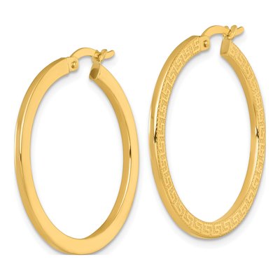 14K Yellow Gold 30mm Greek Key Hoop Earrings – view 3