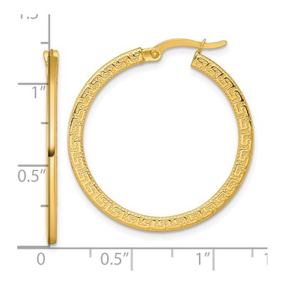14K Yellow Gold 30mm Greek Key Hoop Earrings – view 4