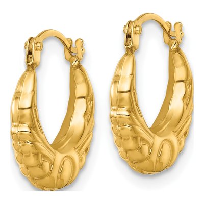 14K Yellow Gold 15mm Scalloped Hollow Hoop Earrings – view 3