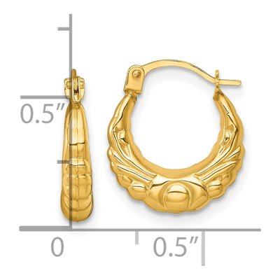 14K Yellow Gold 15mm Scalloped Hollow Hoop Earrings – view 4