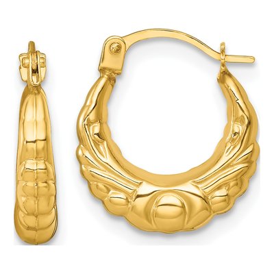 14K Yellow Gold 15mm Scalloped Hollow Hoop Earrings