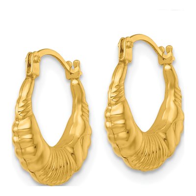 14K Yellow Gold 15mm Scalloped Hollow Hoop Earrings – view 3