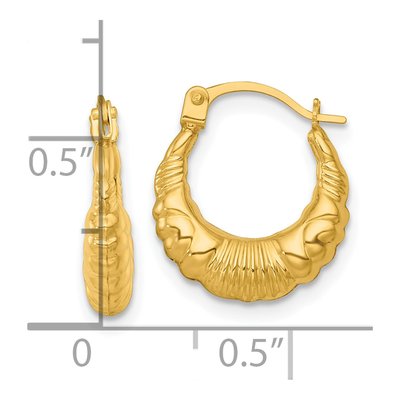14K Yellow Gold 15mm Scalloped Hollow Hoop Earrings – view 4