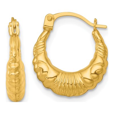 14K Yellow Gold 15mm Scalloped Hollow Hoop Earrings