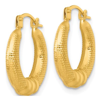 14K Yellow Gold 18mm Textured Hoop Earrings – view 3