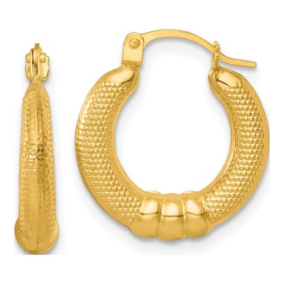 14K Yellow Gold 18mm Textured Hoop Earrings