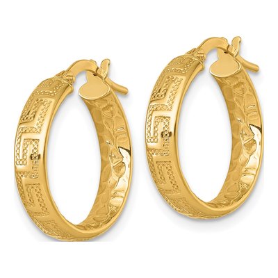 14K Yellow Gold 19mm Greek Key Tube Huggie Hoop Earrings – view 3