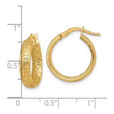 14K Yellow Gold 19mm Greek Key Tube Huggie Hoop Earrings – view 4