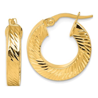 14K Yellow Gold 20mm Diamond-Cut Square Tube Hoop Earrings