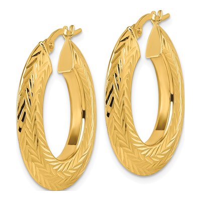14K Yellow Gold 27mm Diamond-Cut Oval Hoop Earrings – view 3