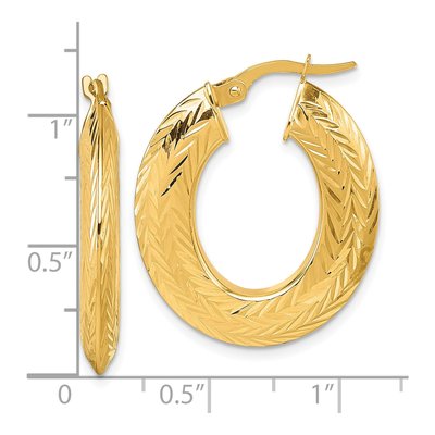 14K Yellow Gold 27mm Diamond-Cut Oval Hoop Earrings – view 4