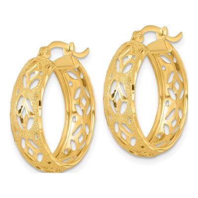 14K Yellow Gold 21mm Diamond-Cut Round Hoop Earrings – view 3