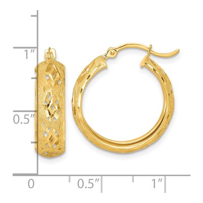 14K Yellow Gold 21mm Diamond-Cut Round Hoop Earrings – view 4