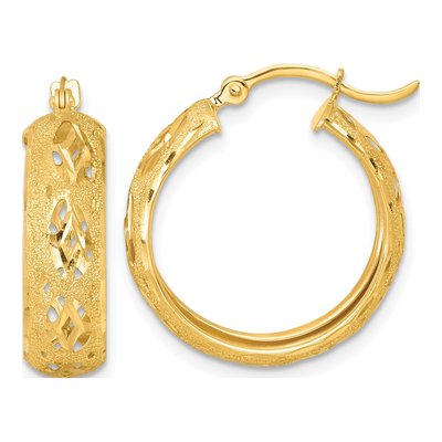 14K Yellow Gold 21mm Diamond-Cut Round Hoop Earrings