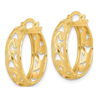 14K Yellow Gold 23mm Diamond-Cut Round Hoop Earrings – view 3