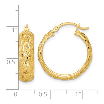 14K Yellow Gold 23mm Diamond-Cut Round Hoop Earrings – view 4