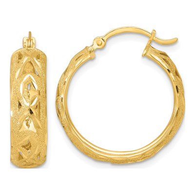 14K Yellow Gold 23mm Diamond-Cut Round Hoop Earrings